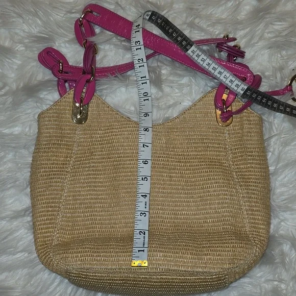 Michael Kors Pink and Tan Woven Shoulder Bag with Braided Straps - Picture 9 of 11